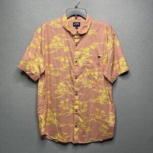 Billabong Mens Large Pink & Yellow Hawaiian Short Sleeve Button-Up Shirt